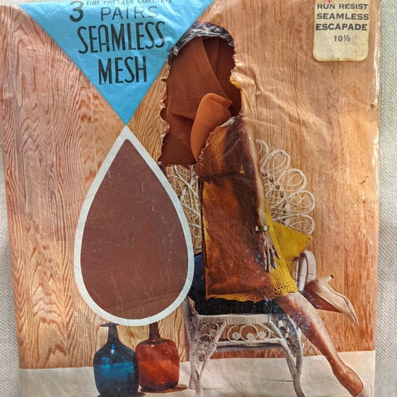 Vintage 3 Pack “First Quality Seamless Mesh Run Resist” Thigh-high Stockings - Picture 1 of 6